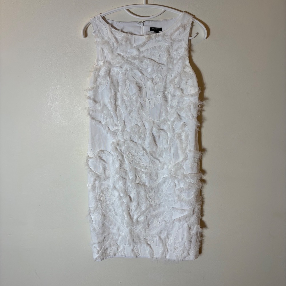Ann Taylor Petite White Textured Chiffon Appliqué Sheath Dress 8P